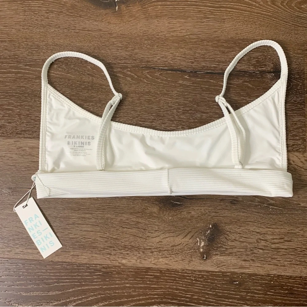 Frankie’s Bikinis Womens Gavin white ribbed bikini top XL NWT
